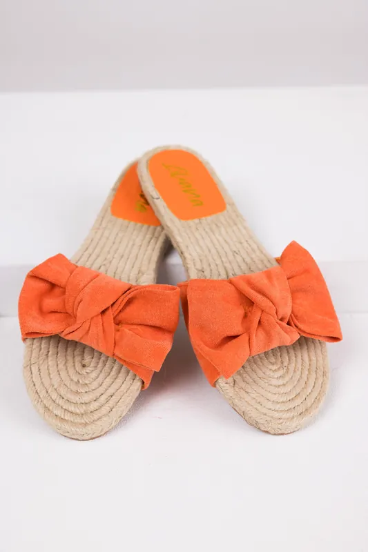 Papaya Bow Strap Flat Espadrille Sandals - Liliana