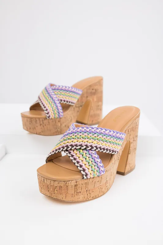 Colorful Braided Strap Cork Platform Heels - JP ORIGINAL CORP
