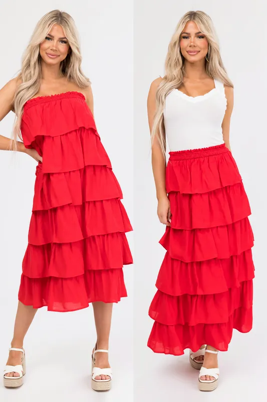 Scarlet Ruffle Convertible Maxi Skirt Midi Dress - IDEM DITTO