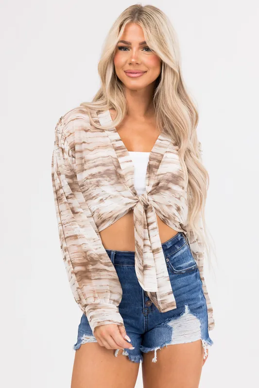 Coconut Abstract Print Tie Front Kimono - Saints and Hearts