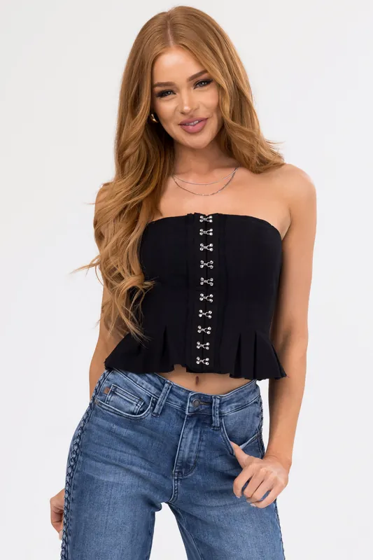 Black Hook and Eye Closure Strapless Corset Top - Paper Moon