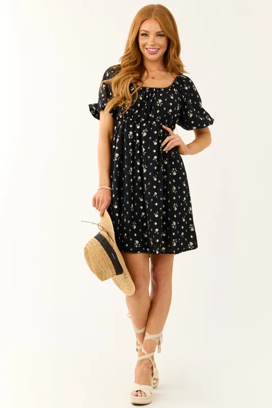 Black Floral Print Back Cut Out Mini Dress - Vanilla Bay