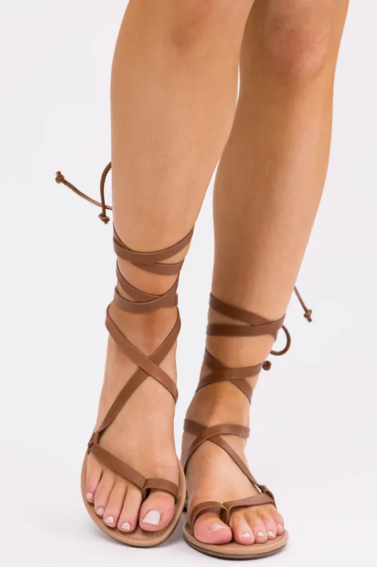 Sepia Strappy Open Toe Flat Sandal - FORTUNE DYNAMIC