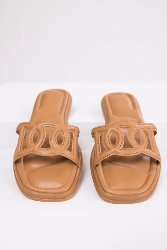 Brown Sugar Open Square Toe Flat Sandals - JP ORIGINAL CORP