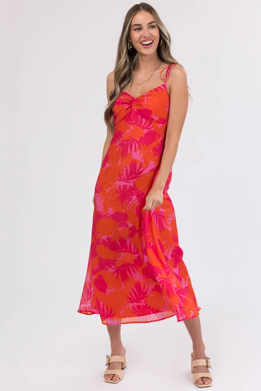 Raspberry Leaf Print Sleeveless Maxi Dress - B Right