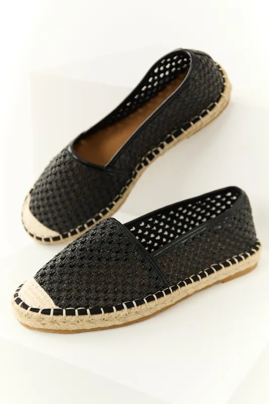 Black Woven Rounded Toe Slip On Espadrilles - JP ORIGINAL CORP