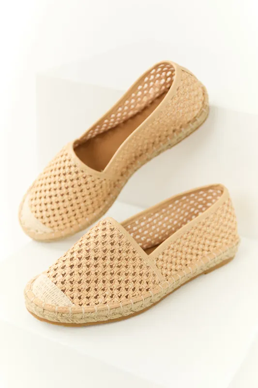 Peach Woven Rounded Toe Slip On Espadrilles - JP ORIGINAL CORP