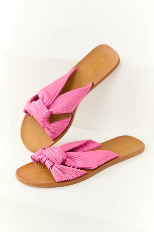 Shiny Bubblegum Fabric Open Toe Slip On Sandals - JP ORIGINAL CORP