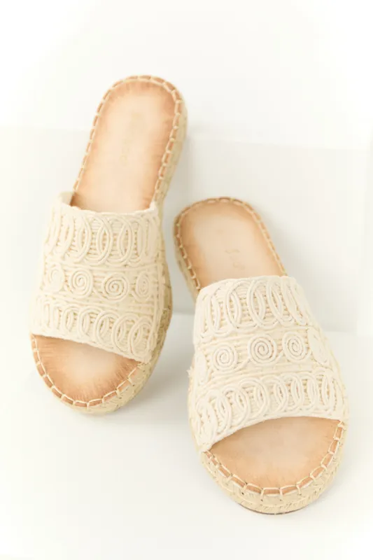 Vanilla Woven Lace Espadrille Slide On Sandals - JP ORIGINAL CORP