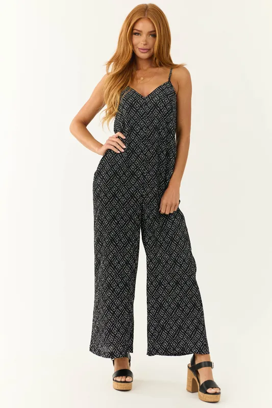 Black Dotted Wide Leg Open Back Jumpsuit - Very J