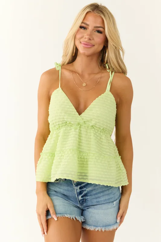 Lovelo Lime Textured Swiss Dot Babydoll Cami Blouse - GeeGee