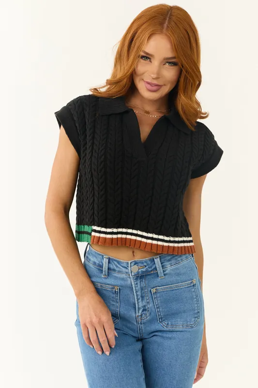 Black Contrast Hem Cropped Sweater Top - Day + Moon