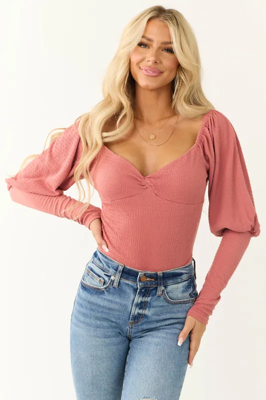 Hibiscus Smocked Sweetheart Twist Neck Bodysuit - Promesa
