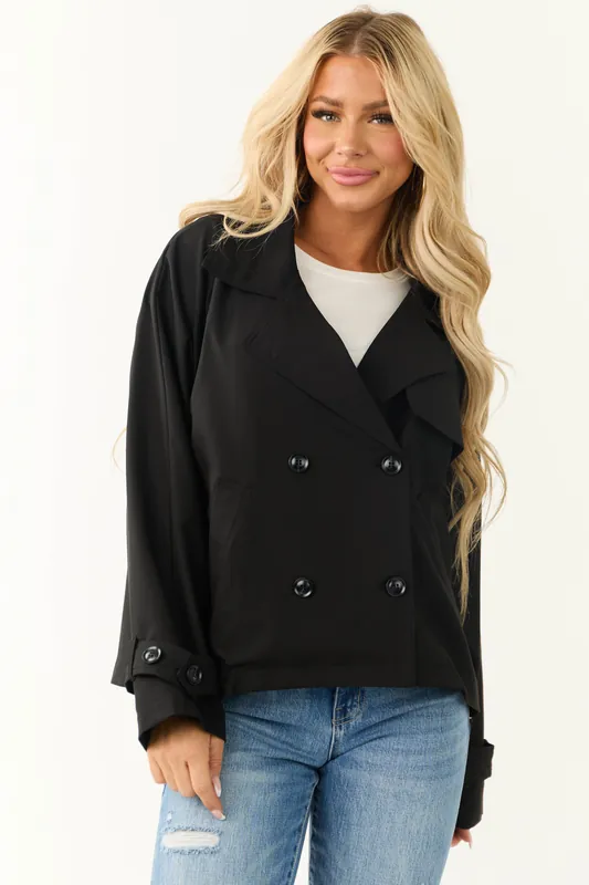 Black Double Button Long Sleeve Collared Jacket - Mittoshop