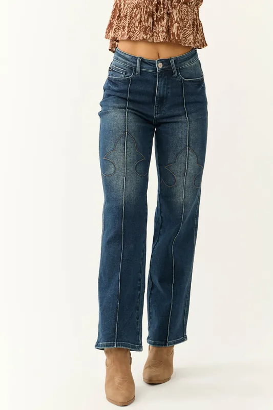 Judy Blue Dark Wash Embroidered Detail Jeans