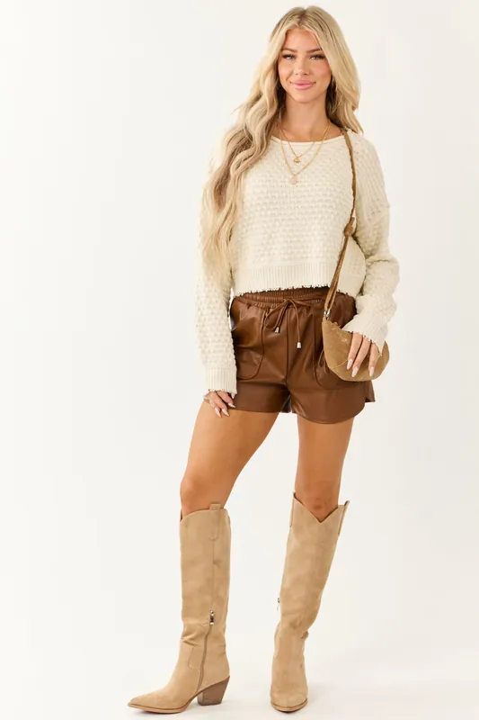 Cognac Faux Leather Smocked Waist Shorts - Very J