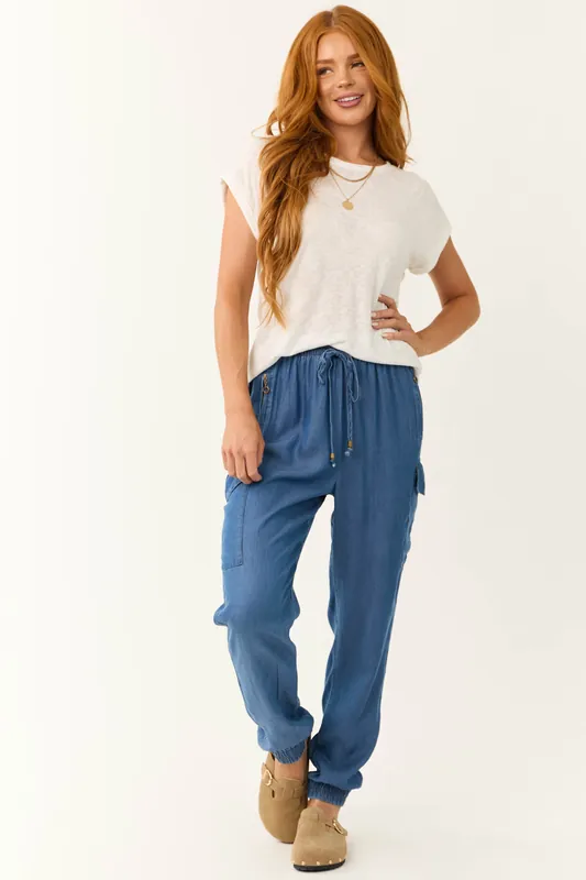 Cobalt Smocked Drawstring Waistband Joggers - Shop Iris