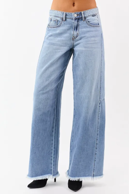 Cello Light Wash Raw Hem High Rise Wide Leg Jeans - Cello Jeans