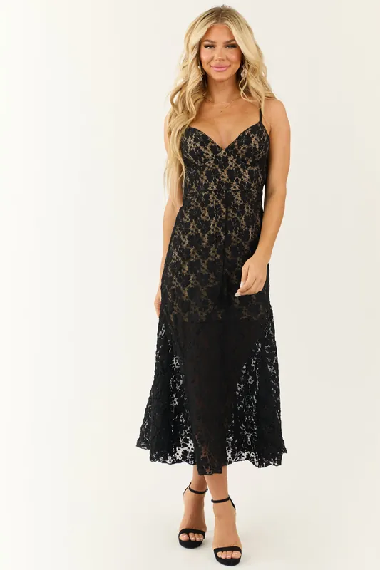 Black Lace Sleeveless Midi Dress - IDEM DITTO