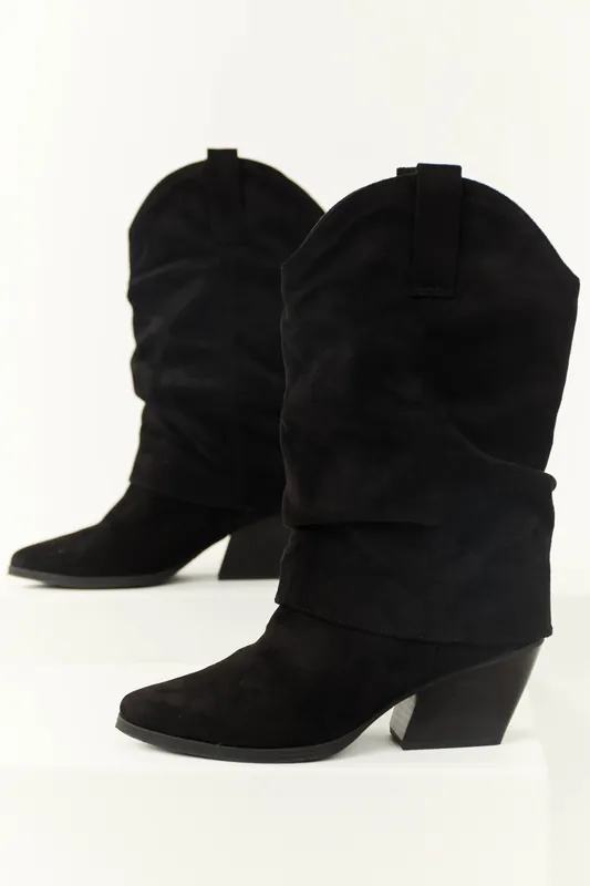 Black Slouchy Mid Calf Pointed Toe Boots - FORTUNE DYNAMIC