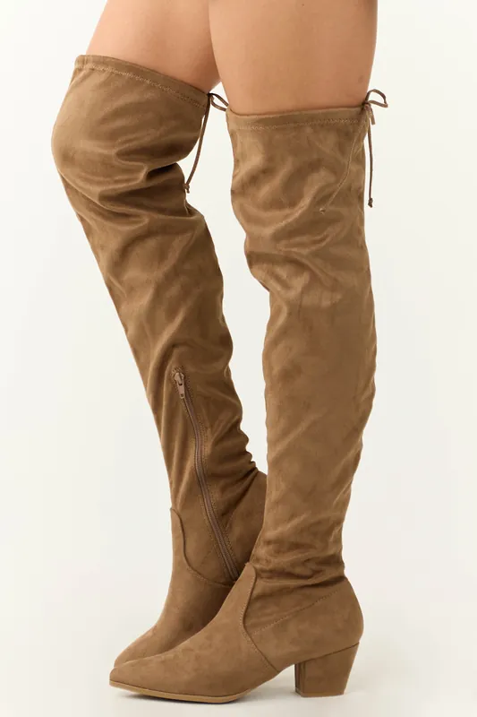 Peanut Faux Suede Drawstring Thigh High Boots - Legend Footwear