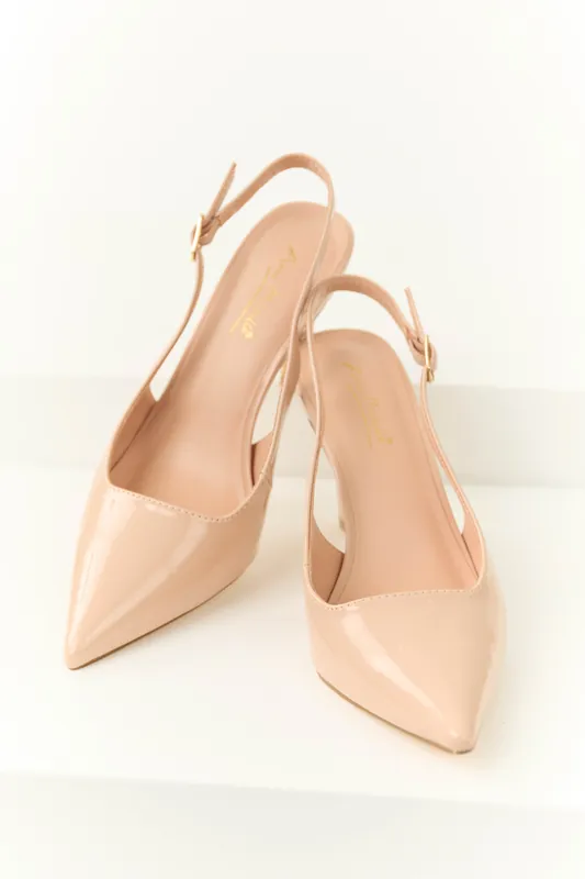 Nude Pointed Toe Slingback Heels - JP ORIGINAL CORP