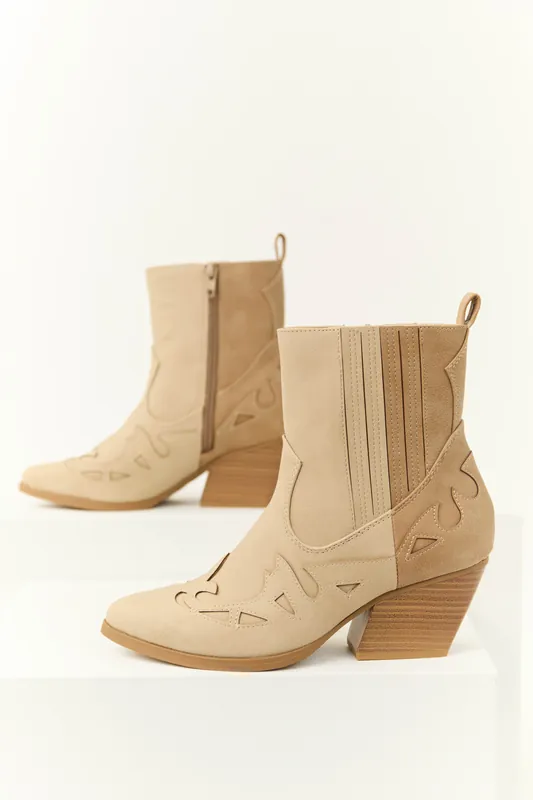 Almond and Latte Colorblock Ankle Boots - FORTUNE DYNAMIC