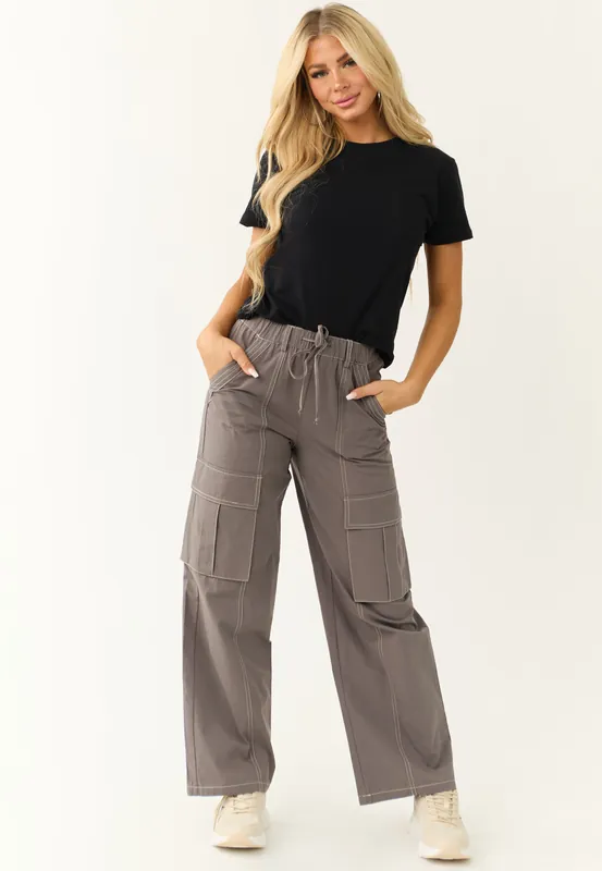 Graphite Exposed Seam Wide Leg Cargo Pants - Promesa