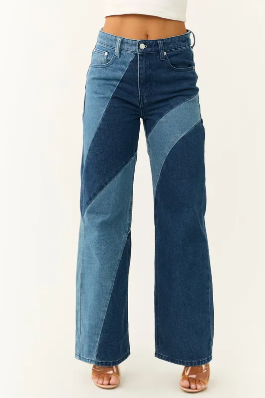 Medium and Dark Wash Denim Colorblock Jeans - Signature8