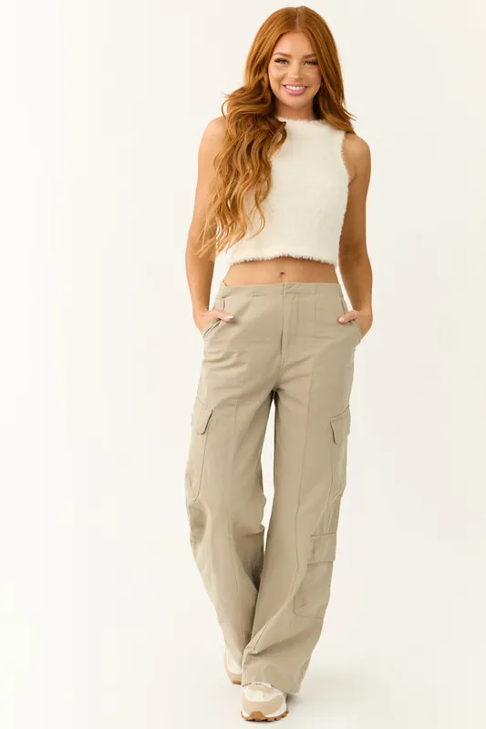 Faded Olive Mid Rise Wide Leg Cargo Pants - Signature8