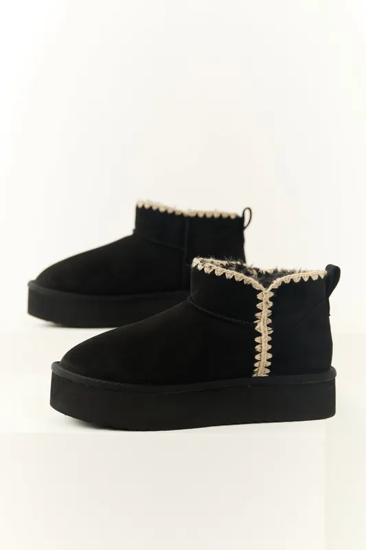Black Suede Platform Ankle Boots - FORTUNE DYNAMIC