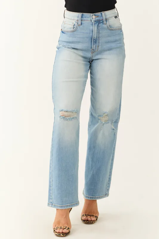 Cello Light Wash Wide Leg Distressed Jeans - Cello Jeans