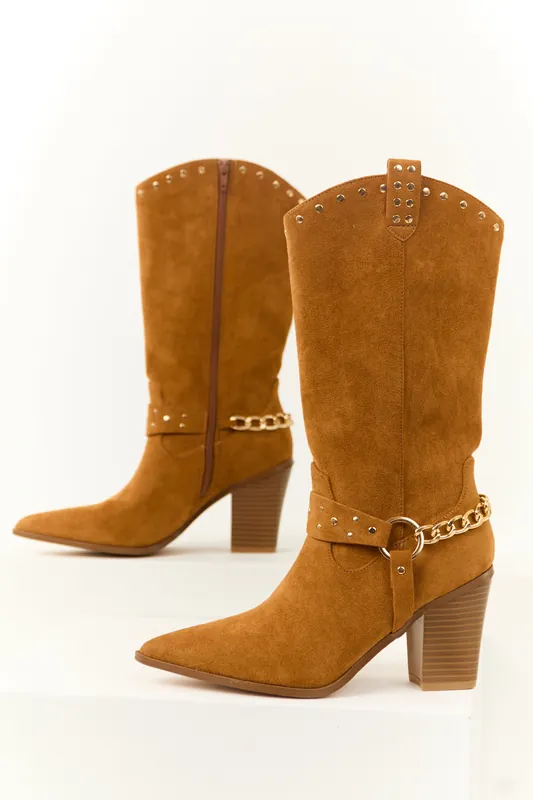Copper Faux Suede Studded Boots - MACHI FOOTWEAR