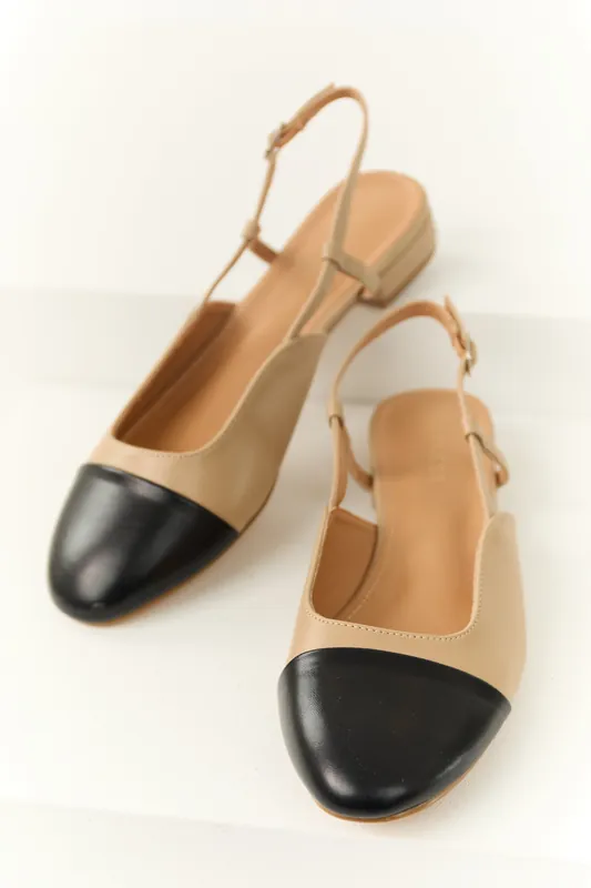 Nude Contrast Toe Slingback Flats - Berness