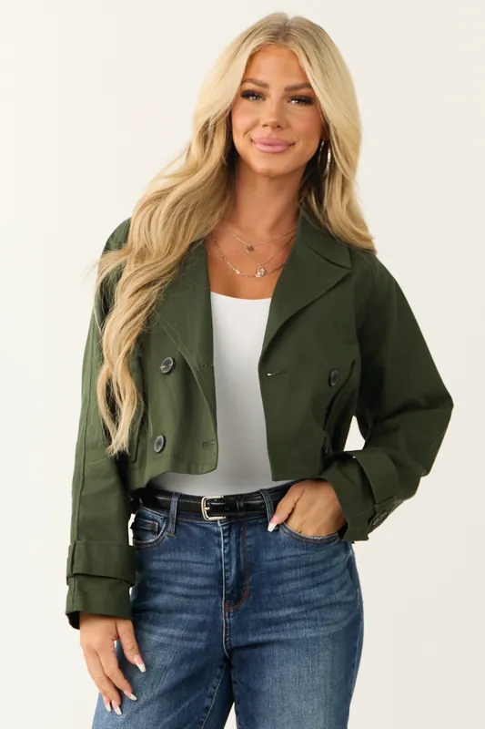 Pine Long Sleeve Buttoned Crop Trench Jacket - glam