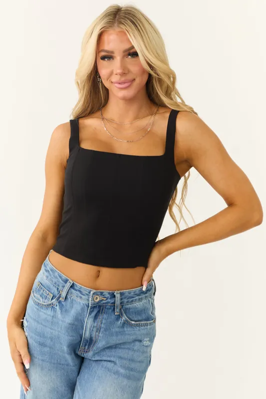 Black Square Neck Bustier Tank Top - glam