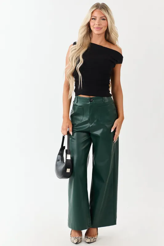 Lovelo Forest Green Faux Leather Wide Leg Pants - GeeGee