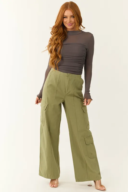 Pistachio Mid Rise Wide Leg Cargo Pants - Signature8