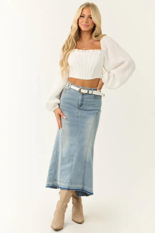 Medium Wash Denim High Low Maxi Skirt - Signature8