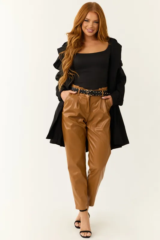 Brown Sugar Faux Leather Straight Leg Pants - Heyson