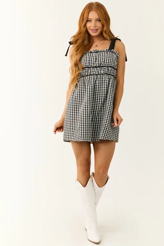 Black and Off White Plaid Tie Strap Mini Dress - Baby Pink