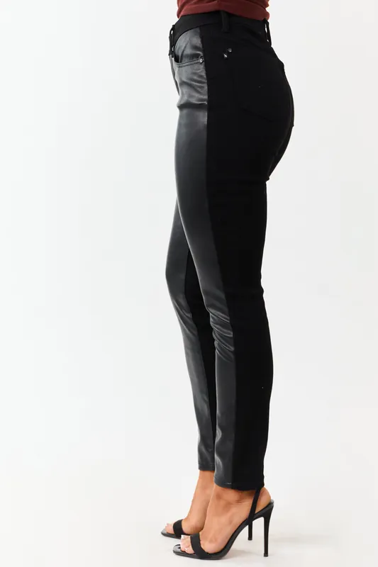 Judy Blue Black Faux Leather Denim Skinny Jeans