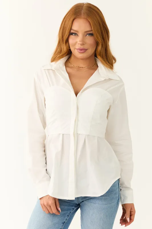 Off White Attached Corset Style Long Sleeve Top - Baby Pink