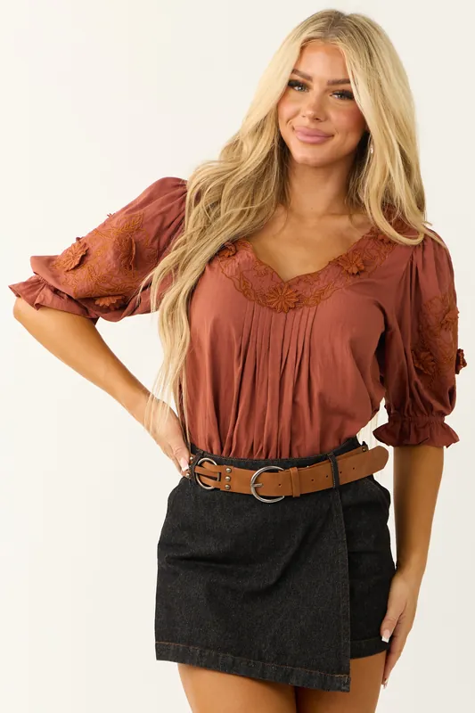 Spice Floral Embellished Half Sleeve Blouse - Baby Pink