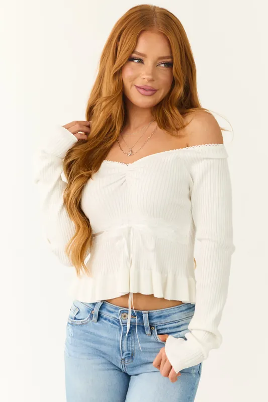 Off White Off the Shoulder Ribbon Detail Crop Top - Style Melody