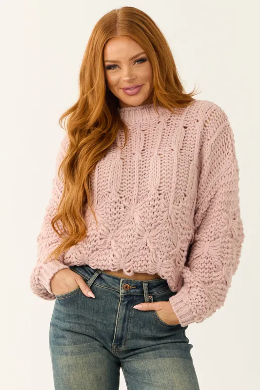 Dusty Blush Long Puff Sleeve Knit Sweater - HYFVE