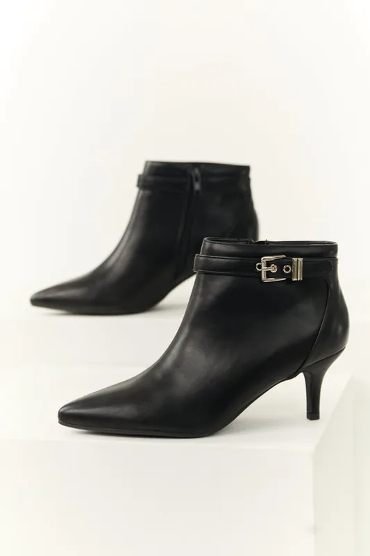 Black Stiletto Ankle Booties with Silver Buckle - FORTUNE DYNAMIC