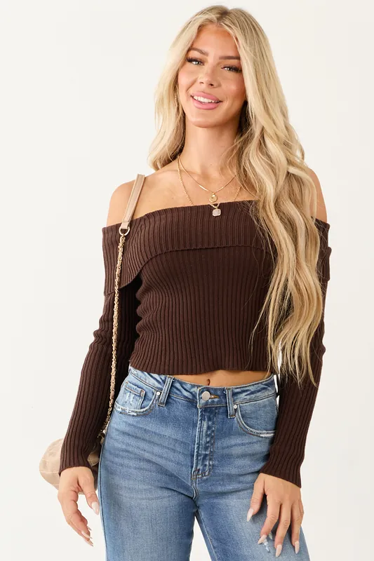 Cocoa Off Shoulder Ribbed Knit Sweater Top - LE LIS
