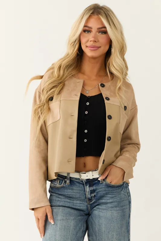 Desert Sand Faux Suede and Leather Jacket - ABLE USA