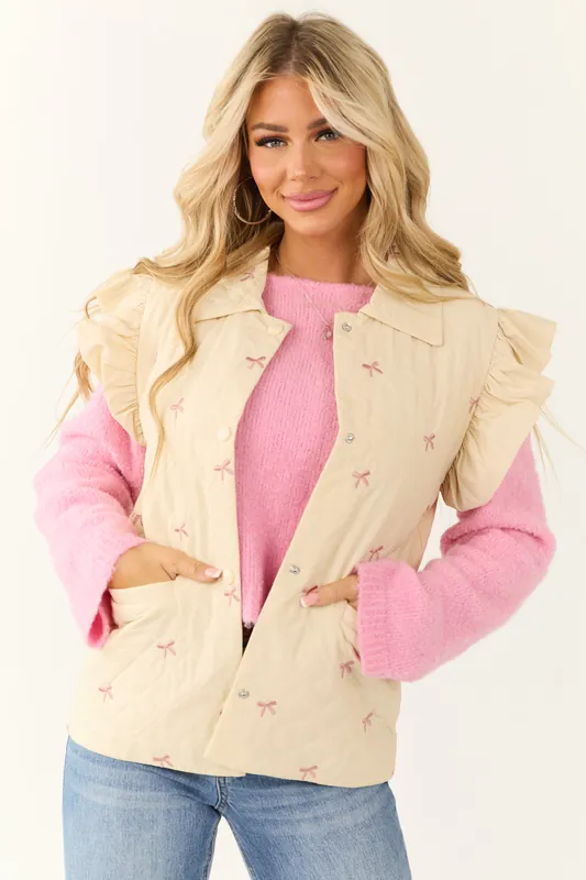 Cream Quilted Vest with Ribbon Embroidery Pattern - Umgee